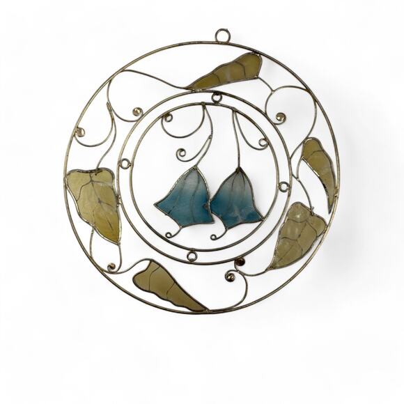 Vintage Round Capiz Shell Floral Suncatcher, 7.5" Hanging Decor - Picture 9 of 10